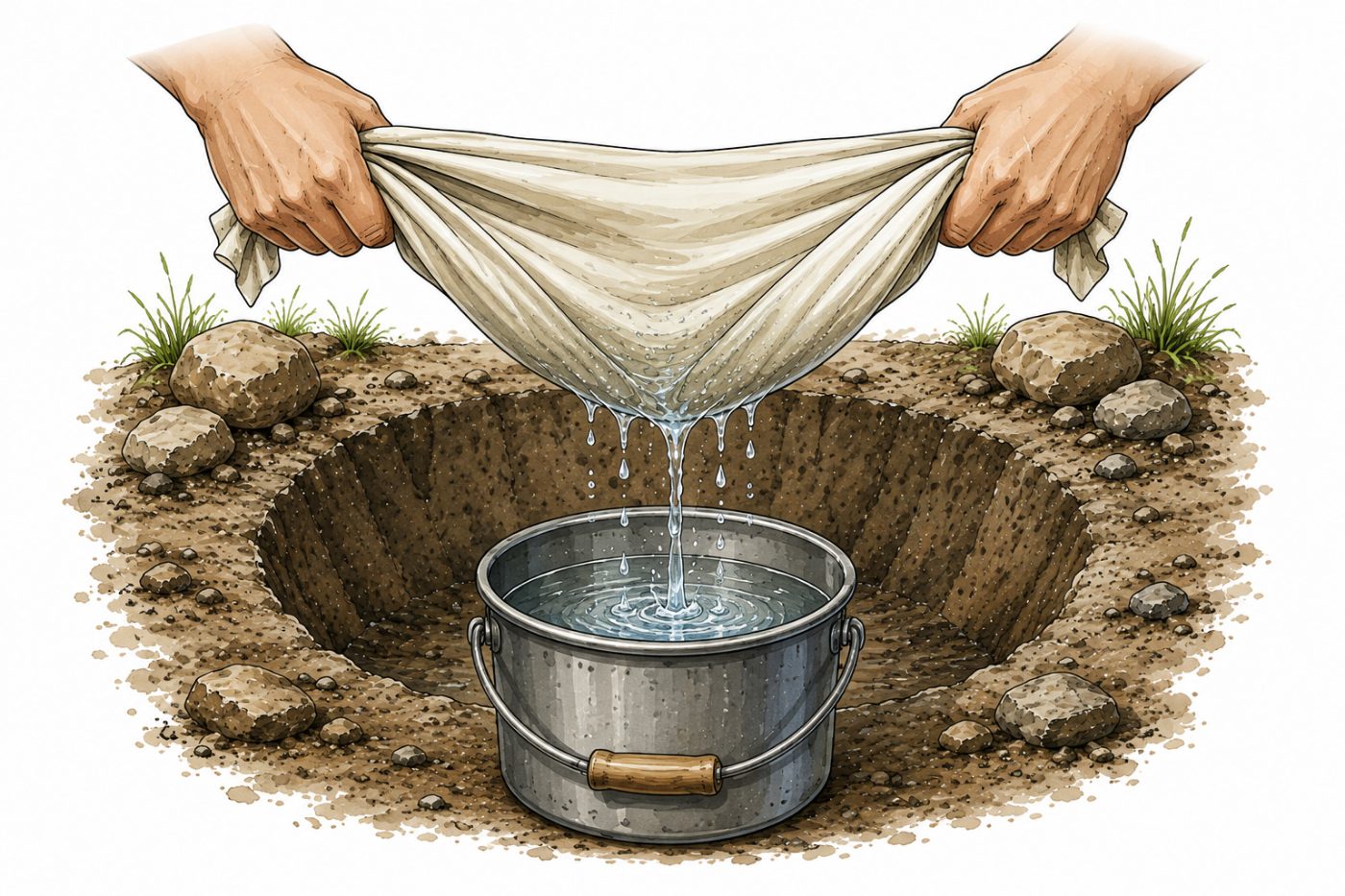 Método con piedras calientes para obtener agua en la playa, paso 3