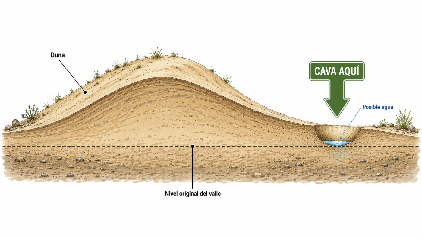 Zona de dunas: dónde encontrar agua bajo el nivel del valle