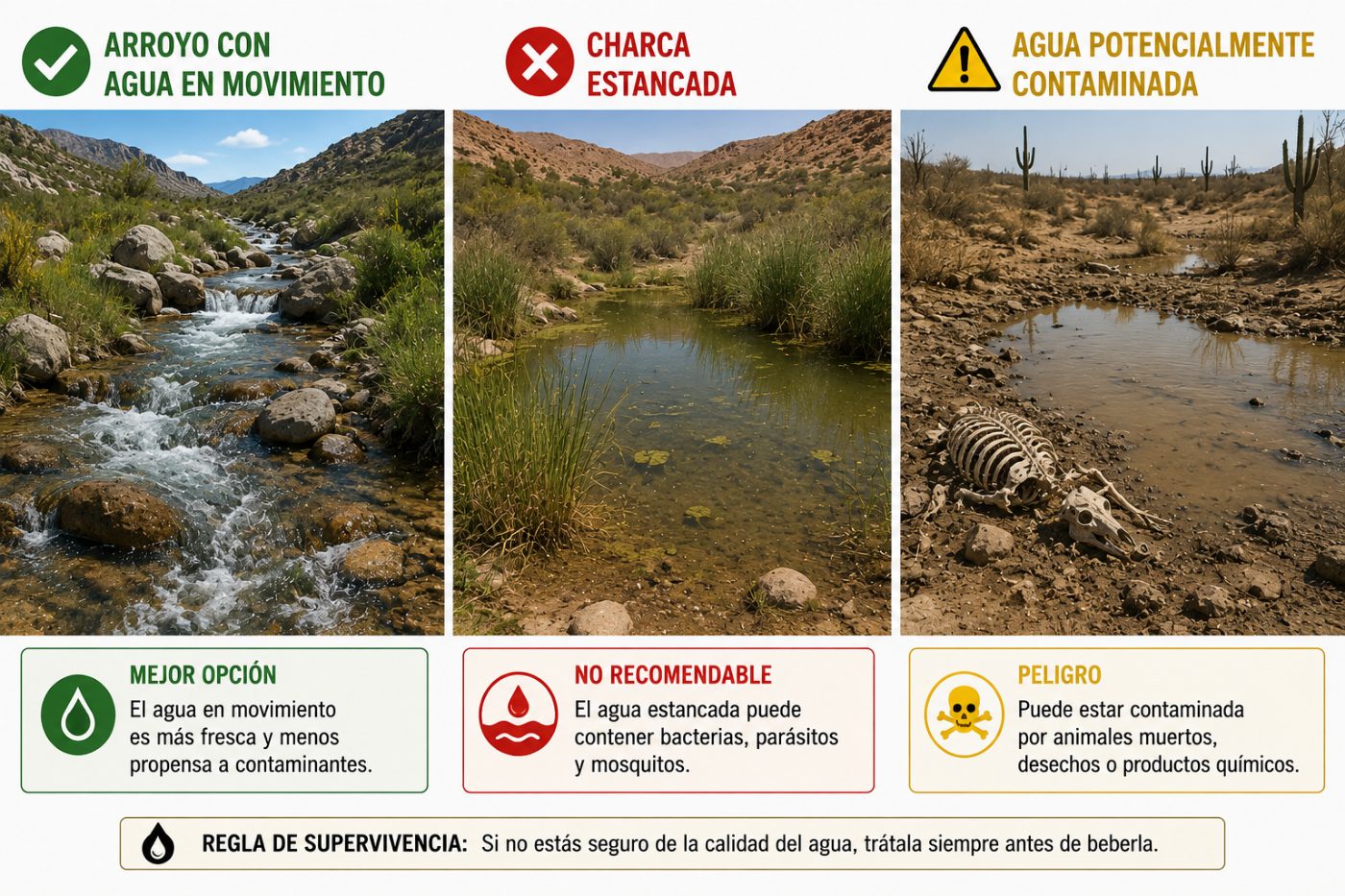 Elegir la fuente de agua más segura evitando el agua estancada